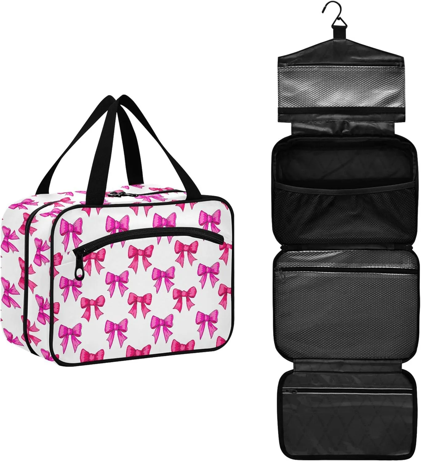 Bright Pink Bows Travel Toiletry Bag for Women & men Hanging Portable Toiletry Bag Large Capacity Travel Bag for Hold Cosmetics Skin Care Products Toiletries Large