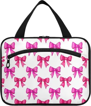 Bright Pink Bows Travel Toiletry Bag for Women & men Hanging Portable Toiletry Bag Large Capacity Travel Bag for Hold Cosmetics Skin Care Products Toiletries Large