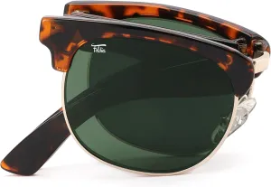 Browline Folding Sunglasses Polarized, UV400, UVA, UVB Protection for Men Women, Folding Sunglasses Leather Case