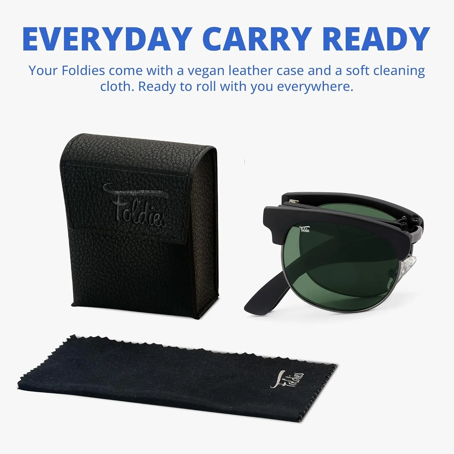 Browline Folding Sunglasses Polarized, UV400, UVA, UVB Protection for Men Women, Folding Sunglasses Leather Case