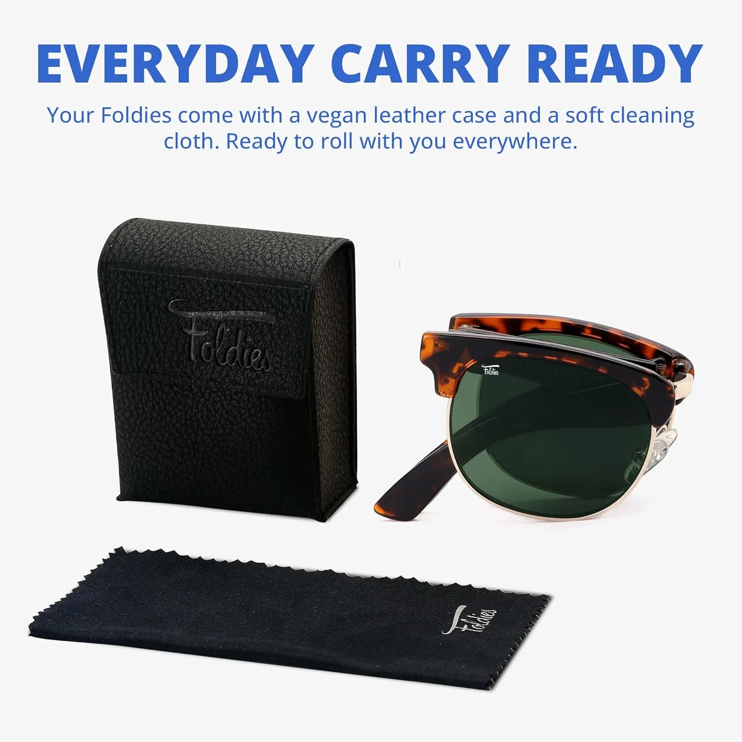 Browline Folding Sunglasses Polarized, UV400, UVA, UVB Protection for Men Women, Folding Sunglasses Leather Case