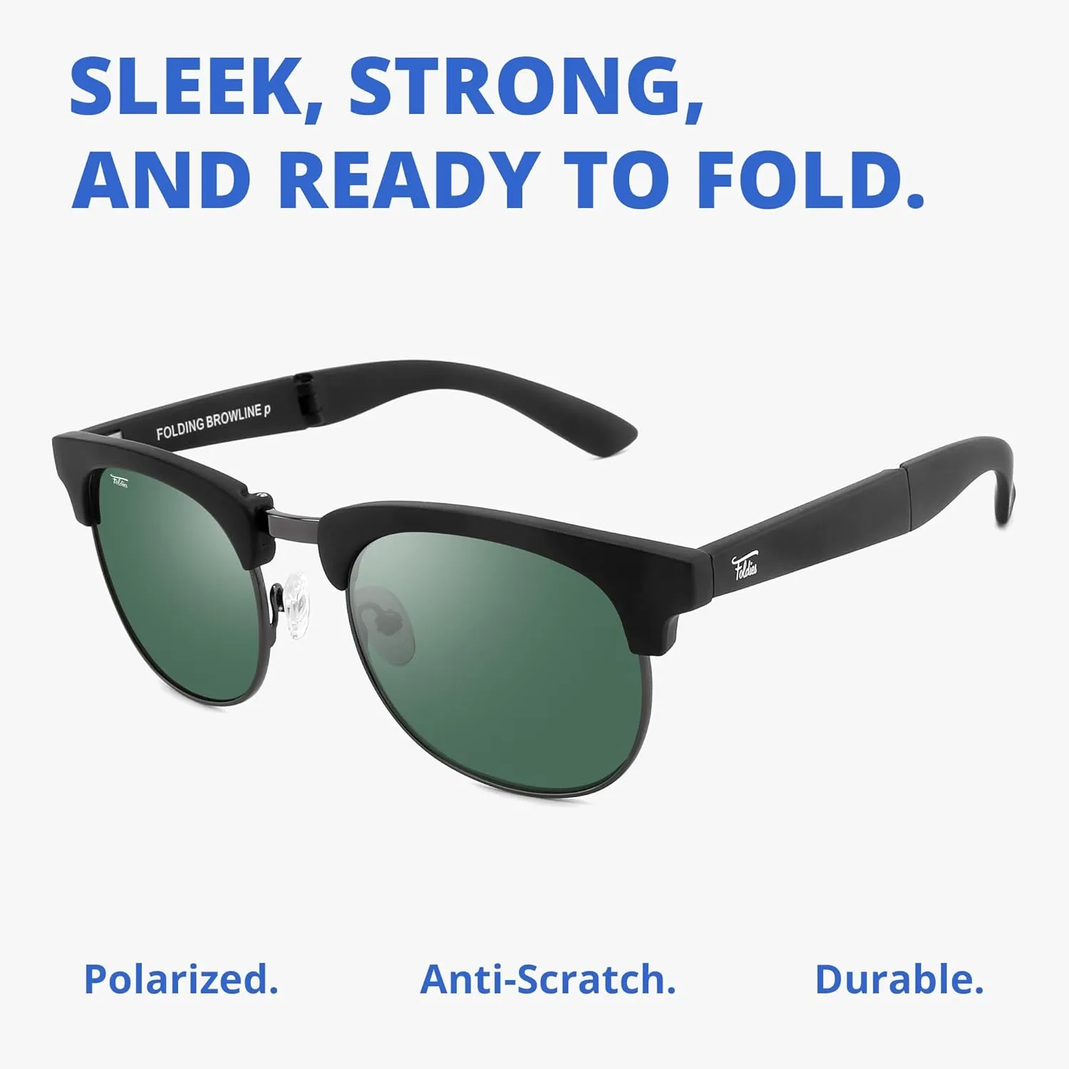 Browline Folding Sunglasses Polarized, UV400, UVA, UVB Protection for Men Women, Folding Sunglasses Leather Case