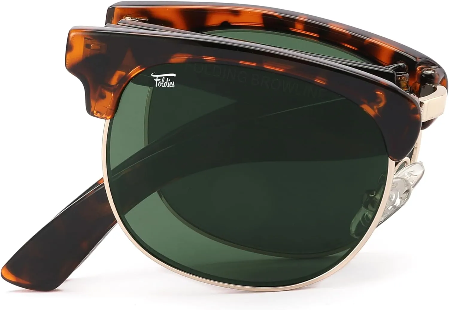 Browline Folding Sunglasses Polarized, UV400, UVA, UVB Protection for Men Women, Folding Sunglasses Leather Case