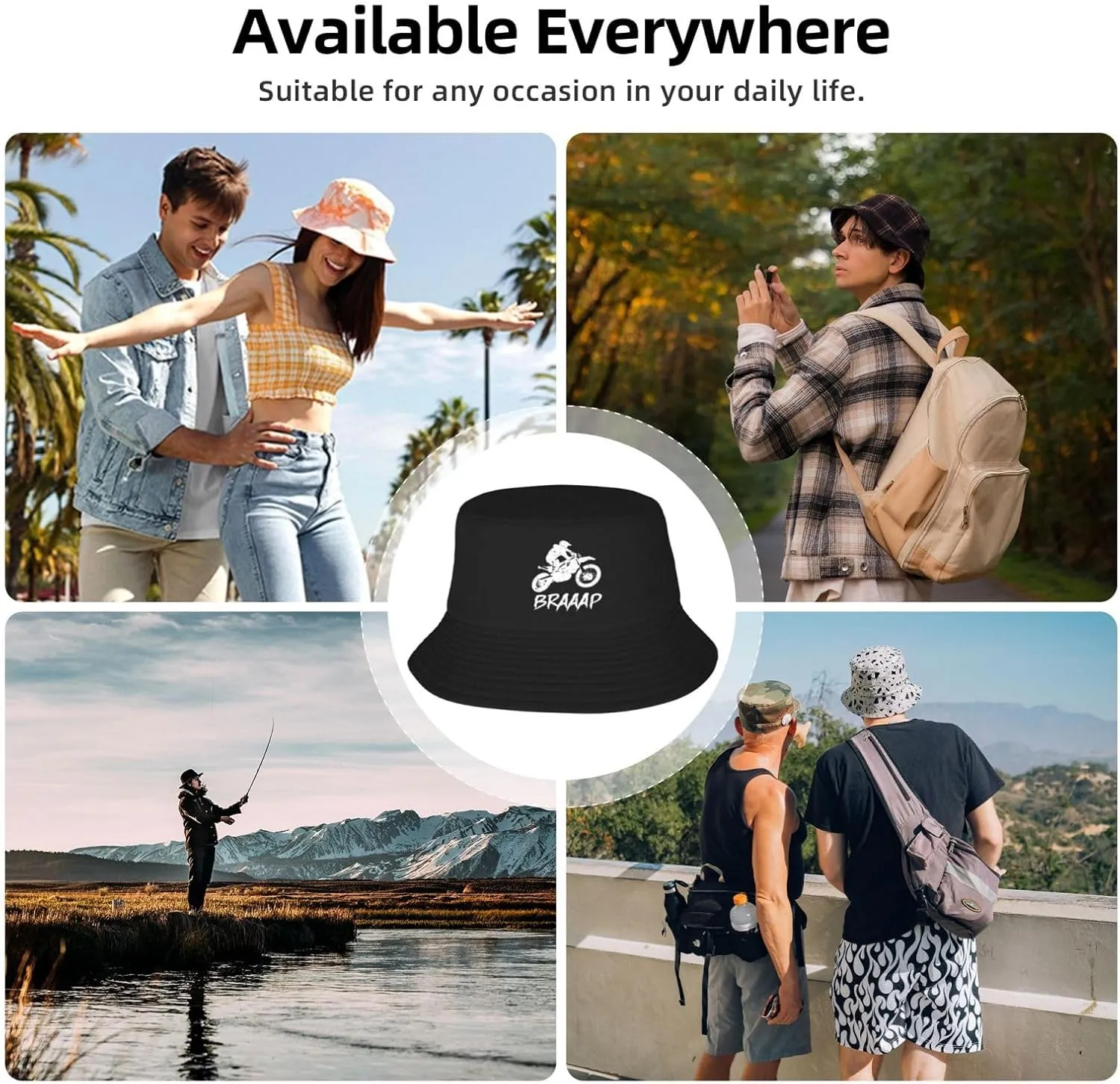 Bucket Hat for Beach Summer Outdoor Dirt BKE Motocross American Flag Cap