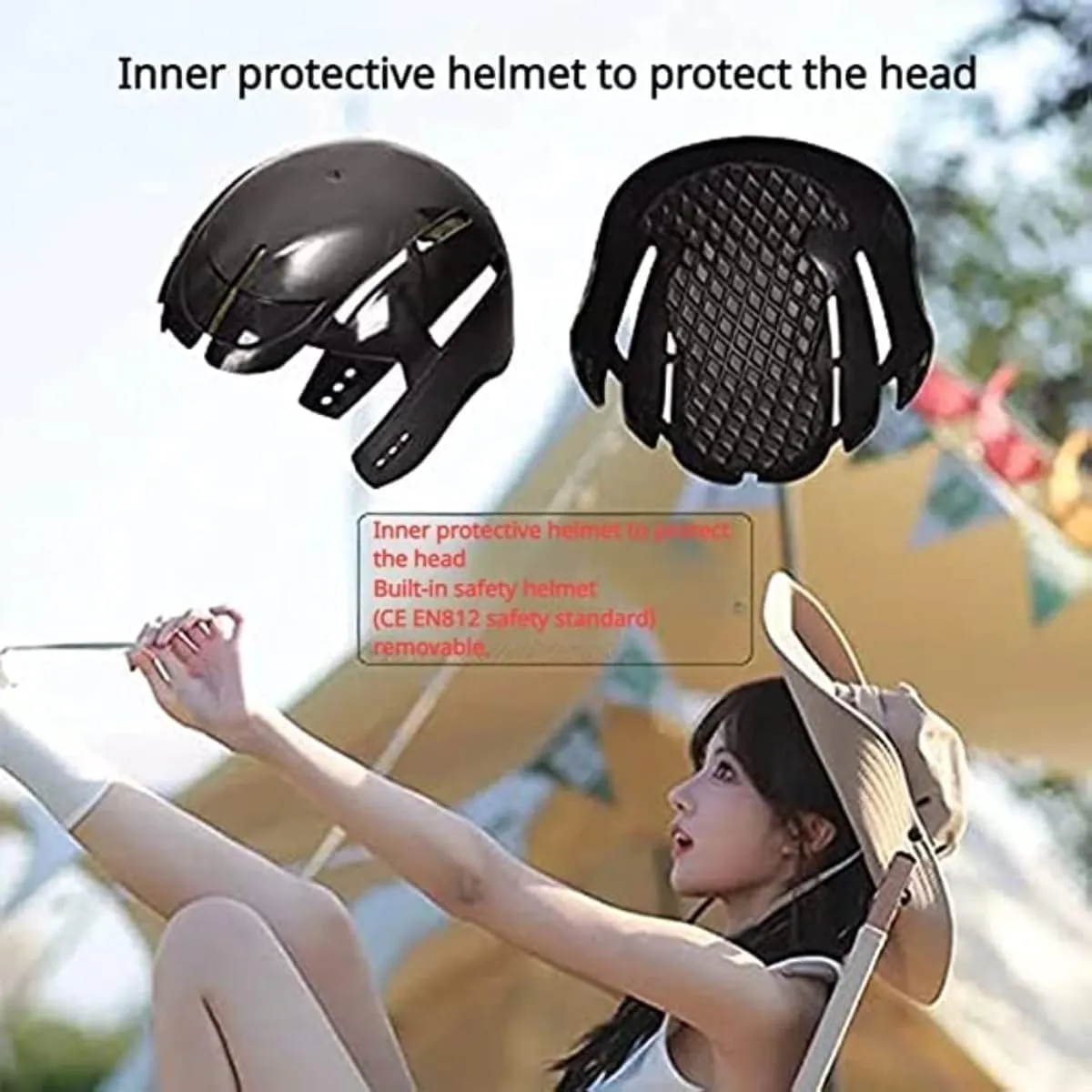 Bucket Hat with Bicycle Helmet Unisex Breathable Wide Brim Visor Sun Hats Head Protection Bike Helmets for Adults
