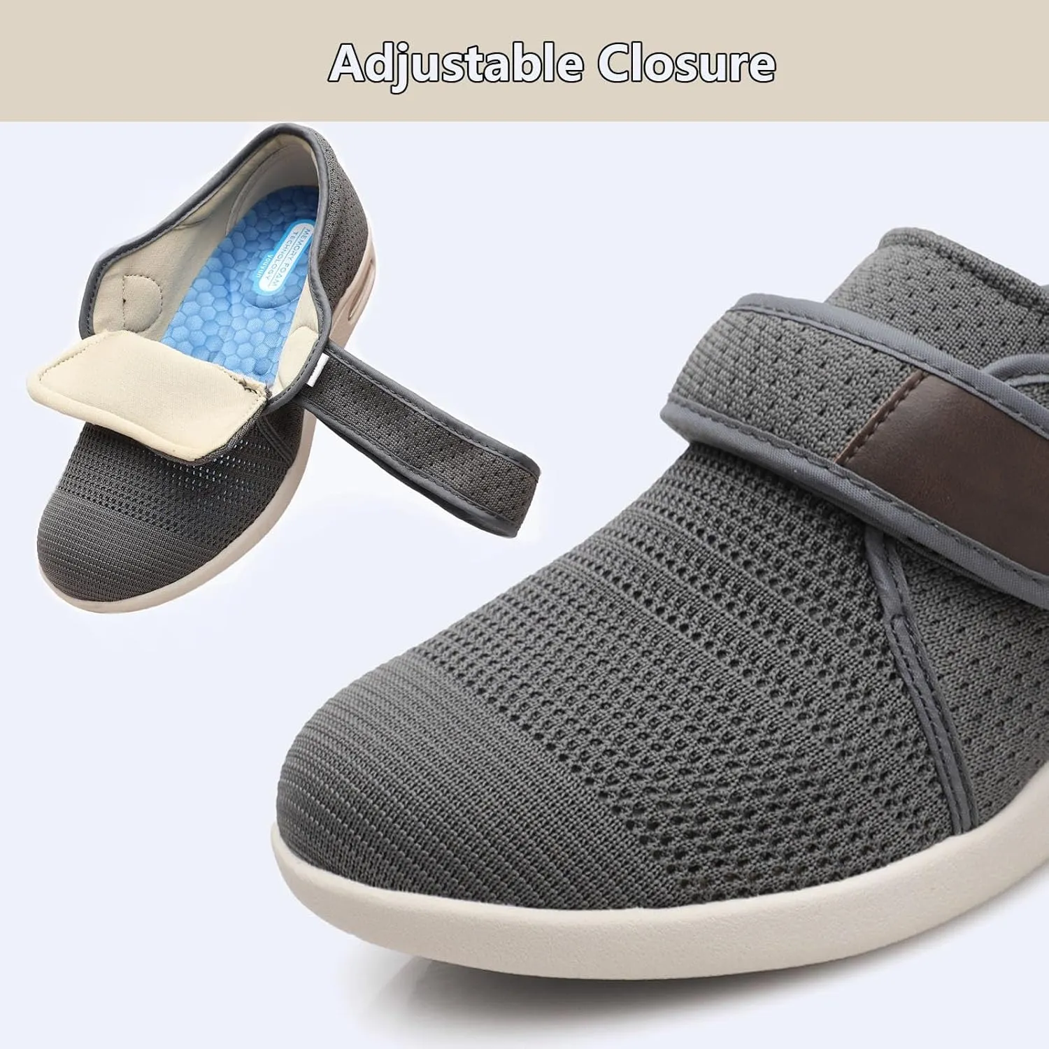 bumuam Diabetic Shoes for Elderly Men,Adjustable Closure for Arthritis Swollen Edema Plantar Fasciitis Swollen Feet Walking Shoes
