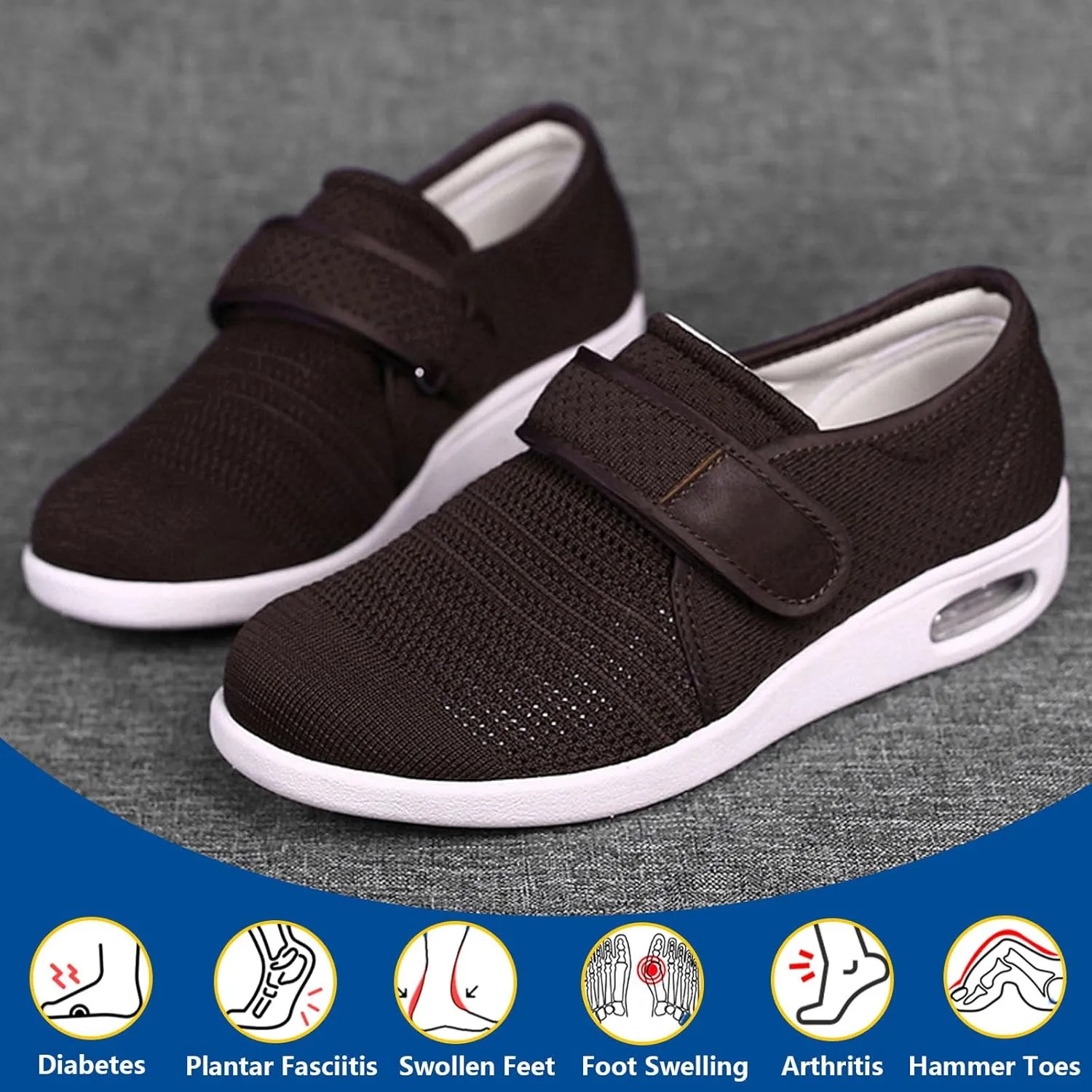 bumuam Diabetic Shoes for Elderly Men,Adjustable Closure for Arthritis Swollen Edema Plantar Fasciitis Swollen Feet Walking Shoes