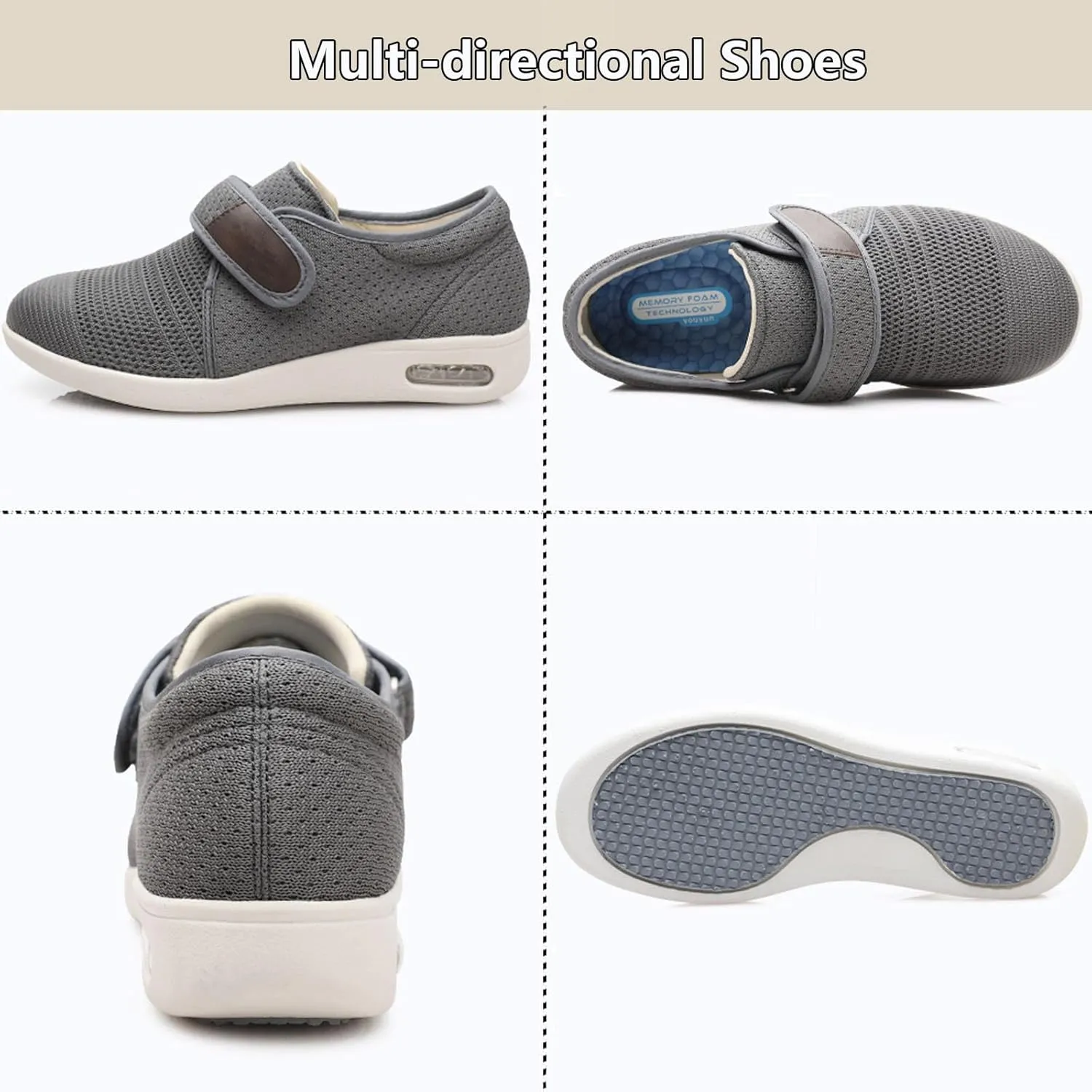 bumuam Diabetic Shoes for Elderly Men,Adjustable Closure for Arthritis Swollen Edema Plantar Fasciitis Swollen Feet Walking Shoes