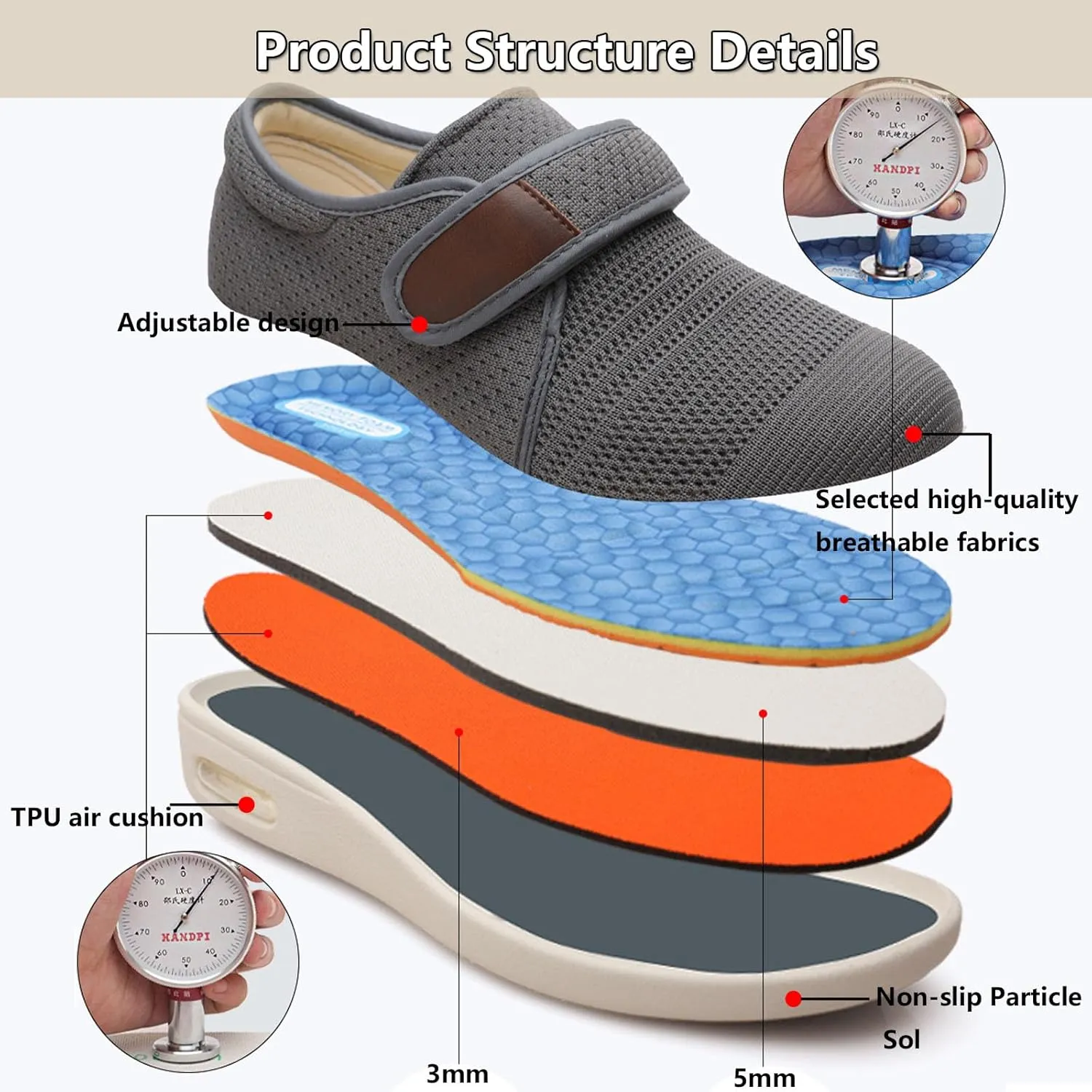 bumuam Diabetic Shoes for Elderly Men,Adjustable Closure for Arthritis Swollen Edema Plantar Fasciitis Swollen Feet Walking Shoes