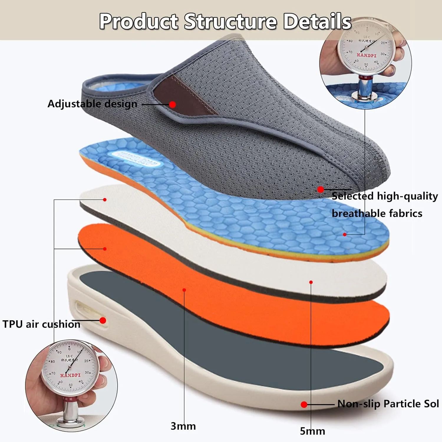 bumuam Men's Diabetic Shoes Wide Width Shoes,Adjustable Lightweight Non-Slip Orthopedic Walking Slippers for Elderly Hammertoe Arthritis Swollen Feet