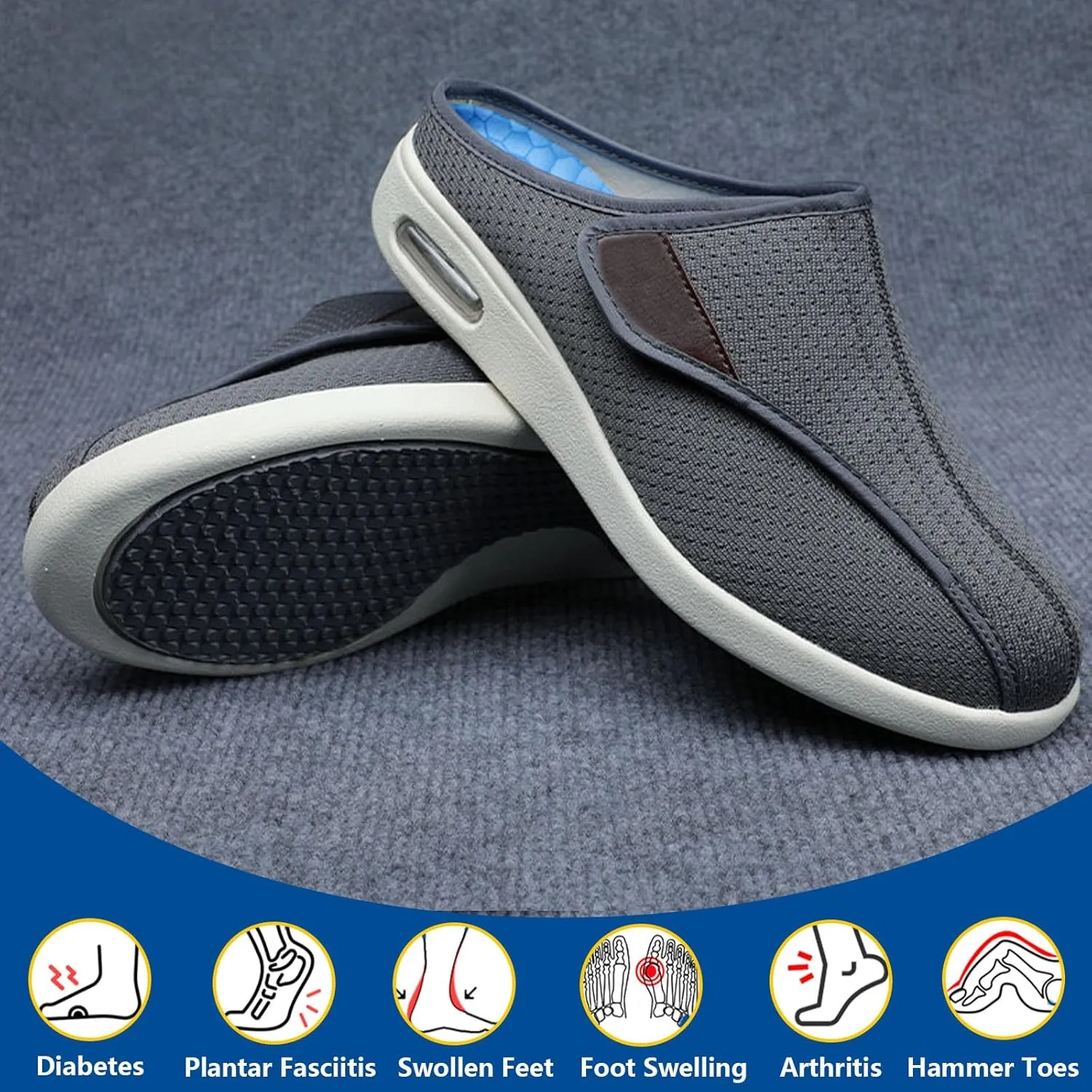 bumuam Men's Diabetic Shoes Wide Width Shoes,Adjustable Lightweight Non-Slip Orthopedic Walking Slippers for Elderly Hammertoe Arthritis Swollen Feet