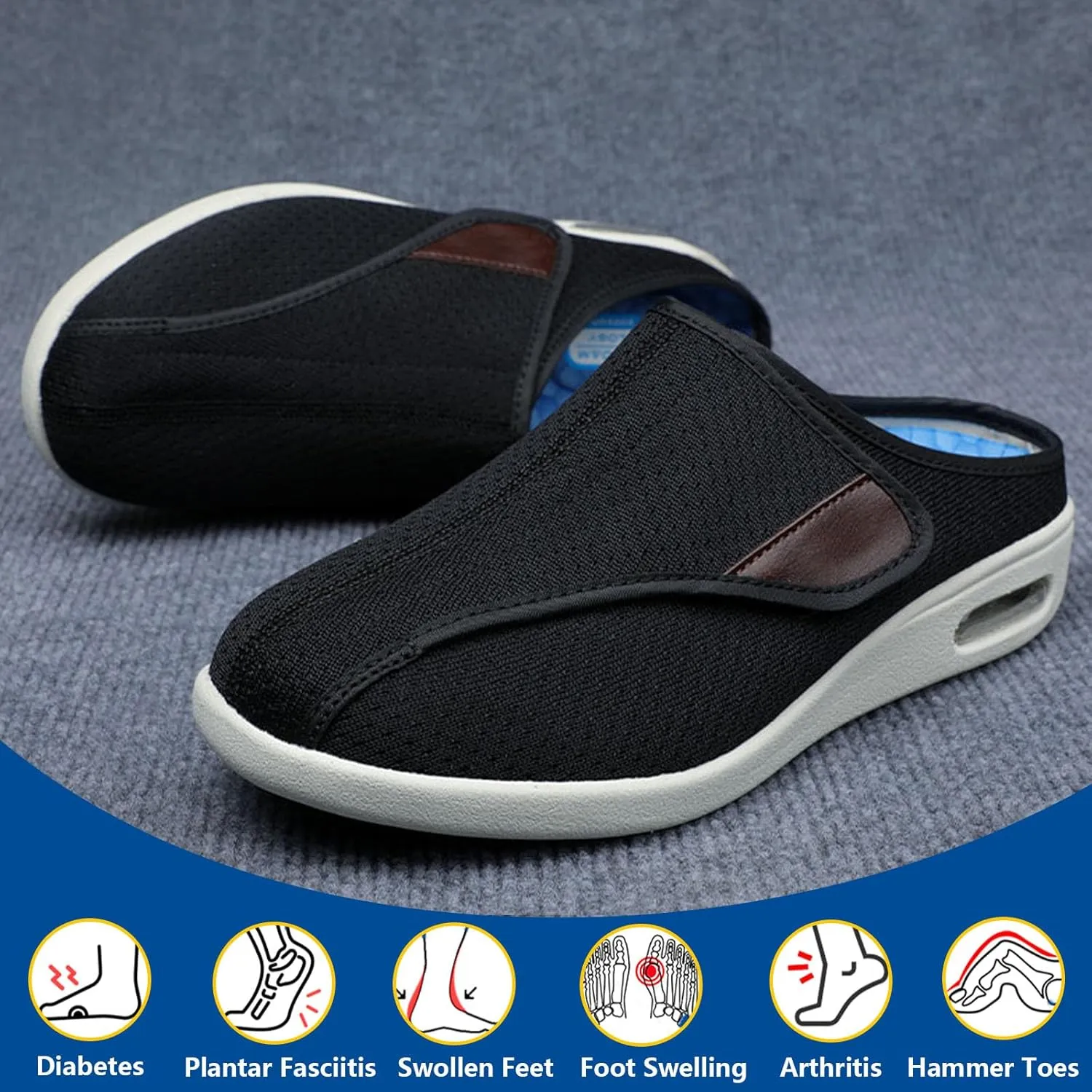 bumuam Men's Diabetic Shoes Wide Width Shoes,Adjustable Lightweight Non-Slip Orthopedic Walking Slippers for Elderly Hammertoe Arthritis Swollen Feet