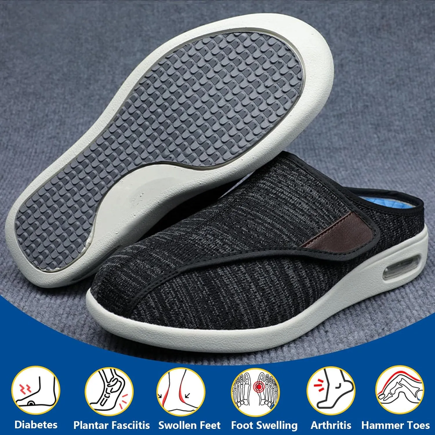 bumuam Men's Diabetic Shoes Wide Width Shoes,Adjustable Lightweight Non-Slip Orthopedic Walking Slippers for Elderly Hammertoe Arthritis Swollen Feet