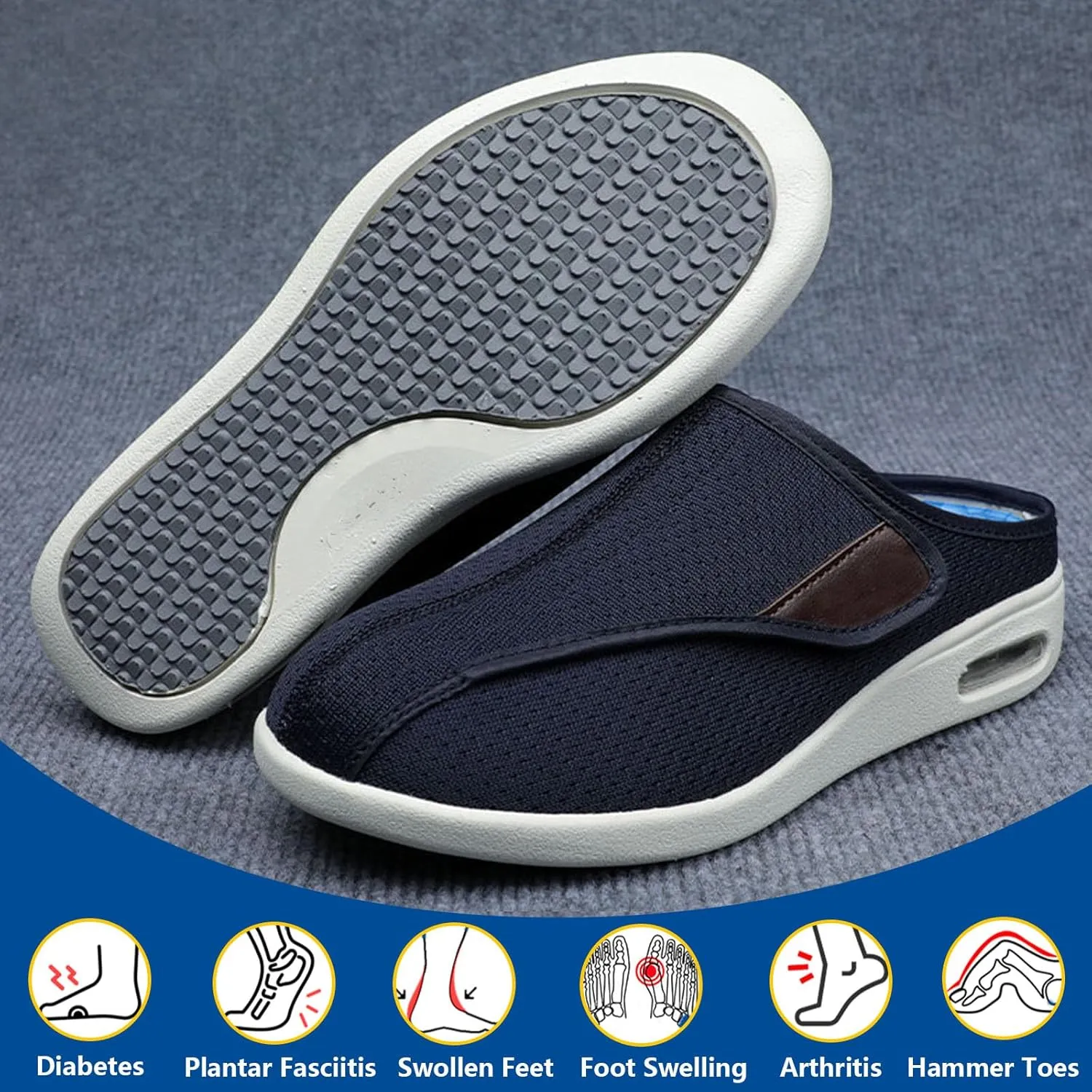 bumuam Men's Diabetic Shoes Wide Width Shoes,Adjustable Lightweight Non-Slip Orthopedic Walking Slippers for Elderly Hammertoe Arthritis Swollen Feet