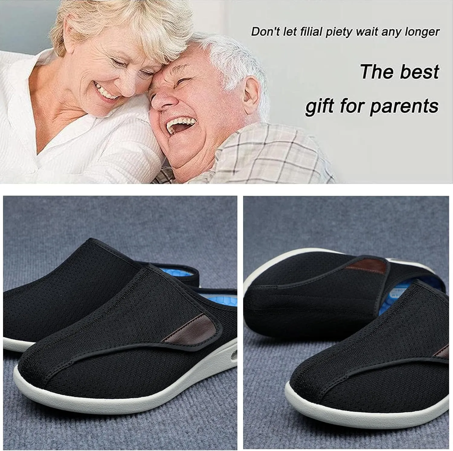 bumuam Men's Diabetic Shoes Wide Width Shoes,Adjustable Lightweight Non-Slip Orthopedic Walking Slippers for Elderly Hammertoe Arthritis Swollen Feet