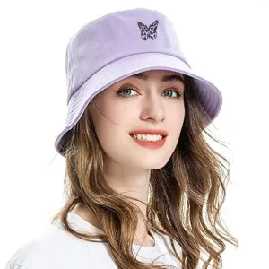 Butterfly Pattern Bucket Hat for Women - Sun Protection Headwear, Unisex Design, Foldable & Easy to Carry Cotton Spring/Summer Hat