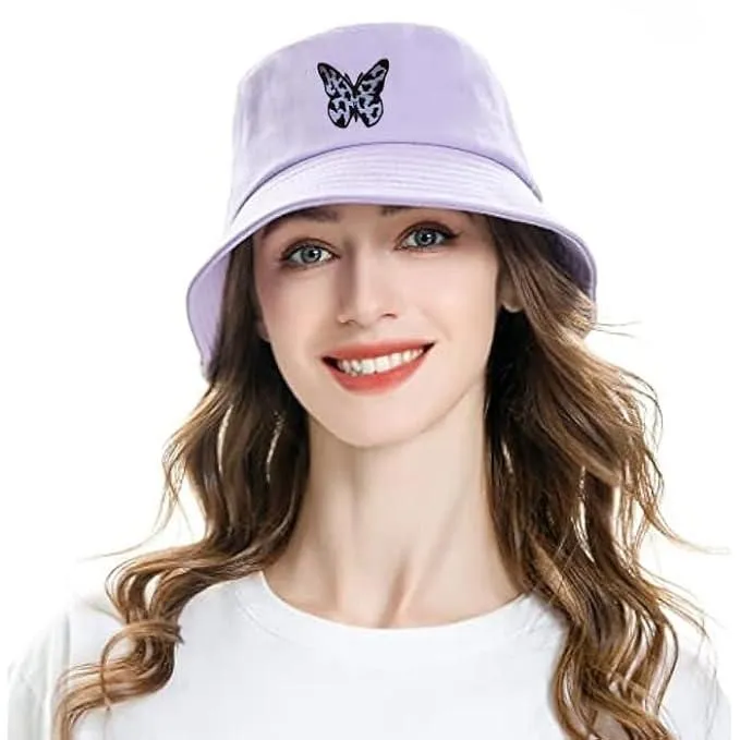 Butterfly Pattern Bucket Hat for Women - Sun Protection Headwear, Unisex Design, Foldable & Easy to Carry Cotton Spring/Summer Hat