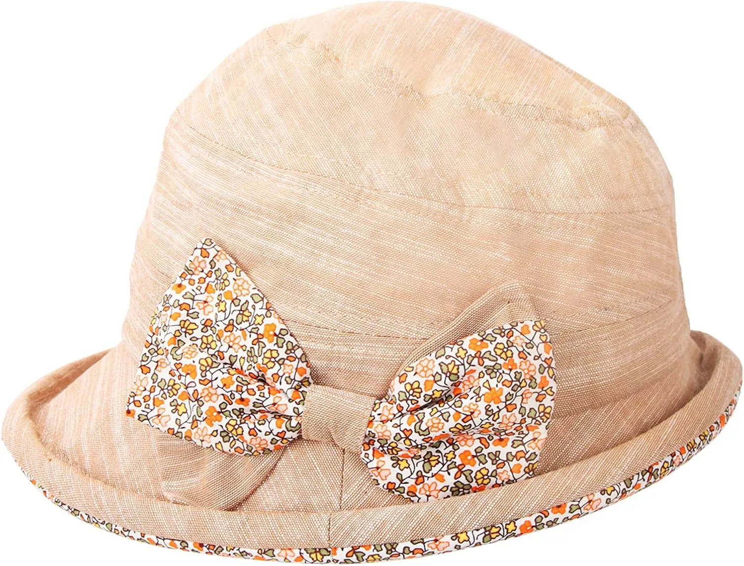 CACUSS Women's Foldable Floral Bucket Hat Rolled Brim with Bowknot
