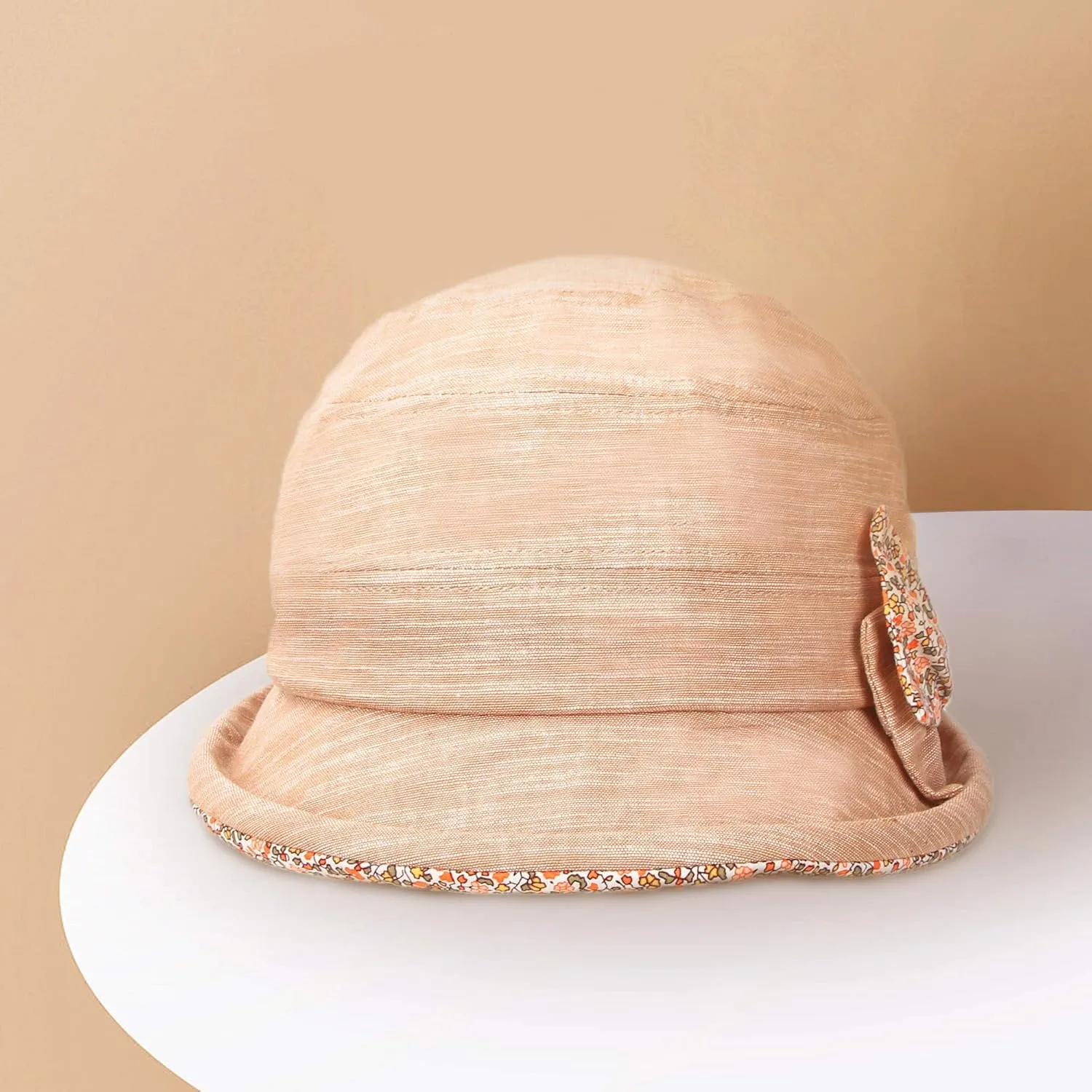 CACUSS Women's Foldable Floral Bucket Hat Rolled Brim with Bowknot