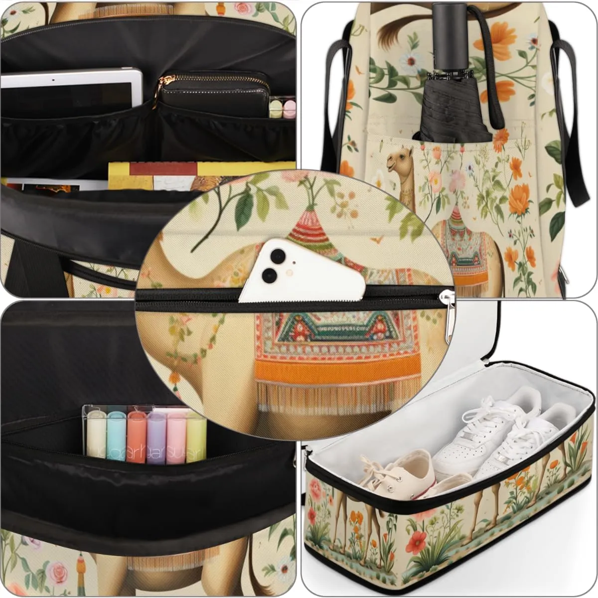 Camel Foldable Travel Duffel Bag Overnight Weekender Bag with Shoes Compartment Sports Gym Bag for Men Women