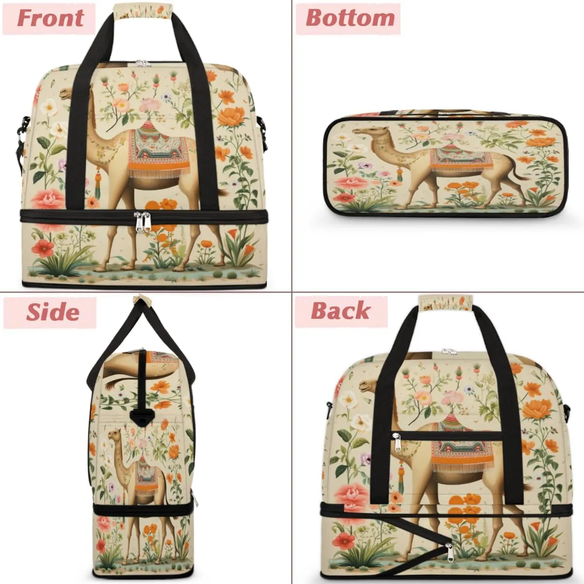 Camel Foldable Travel Duffel Bag Overnight Weekender Bag with Shoes Compartment Sports Gym Bag for Men Women