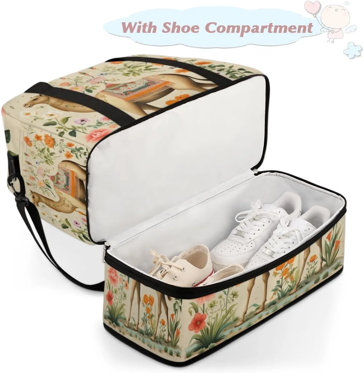 Camel Foldable Travel Duffel Bag Overnight Weekender Bag with Shoes Compartment Sports Gym Bag for Men Women