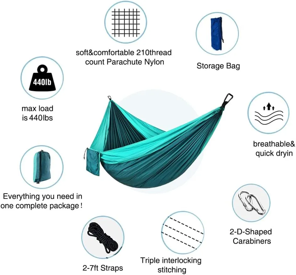 Camping Hammock, Single/Double Hammocks 210T Nylon Tree Hammock with 2 Hanging Ropes&2 Steel Buckle for Outdoor Hiking Travel Backpacking Beach Camping