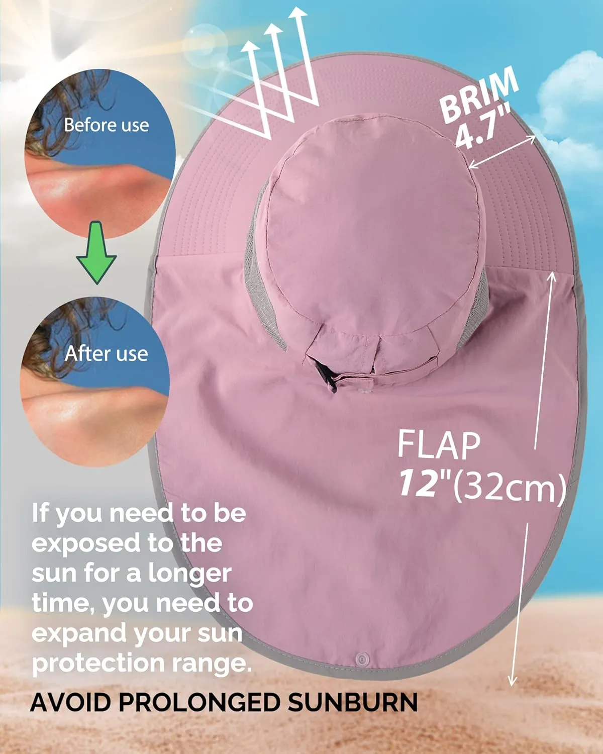 Camptrace Sun Hats for Women UPF 80  UV Protection Wide Brim Hiking Fishing Hat with Neck Flap