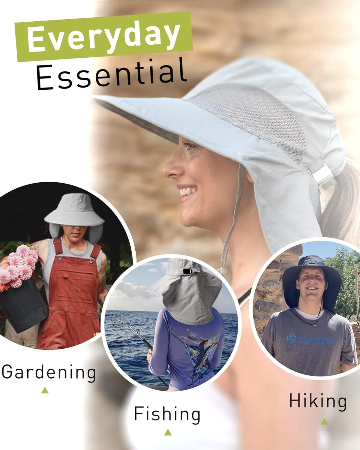 Camptrace Sun Hats for Women UPF 80  UV Protection Wide Brim Hiking Fishing Hat with Neck Flap