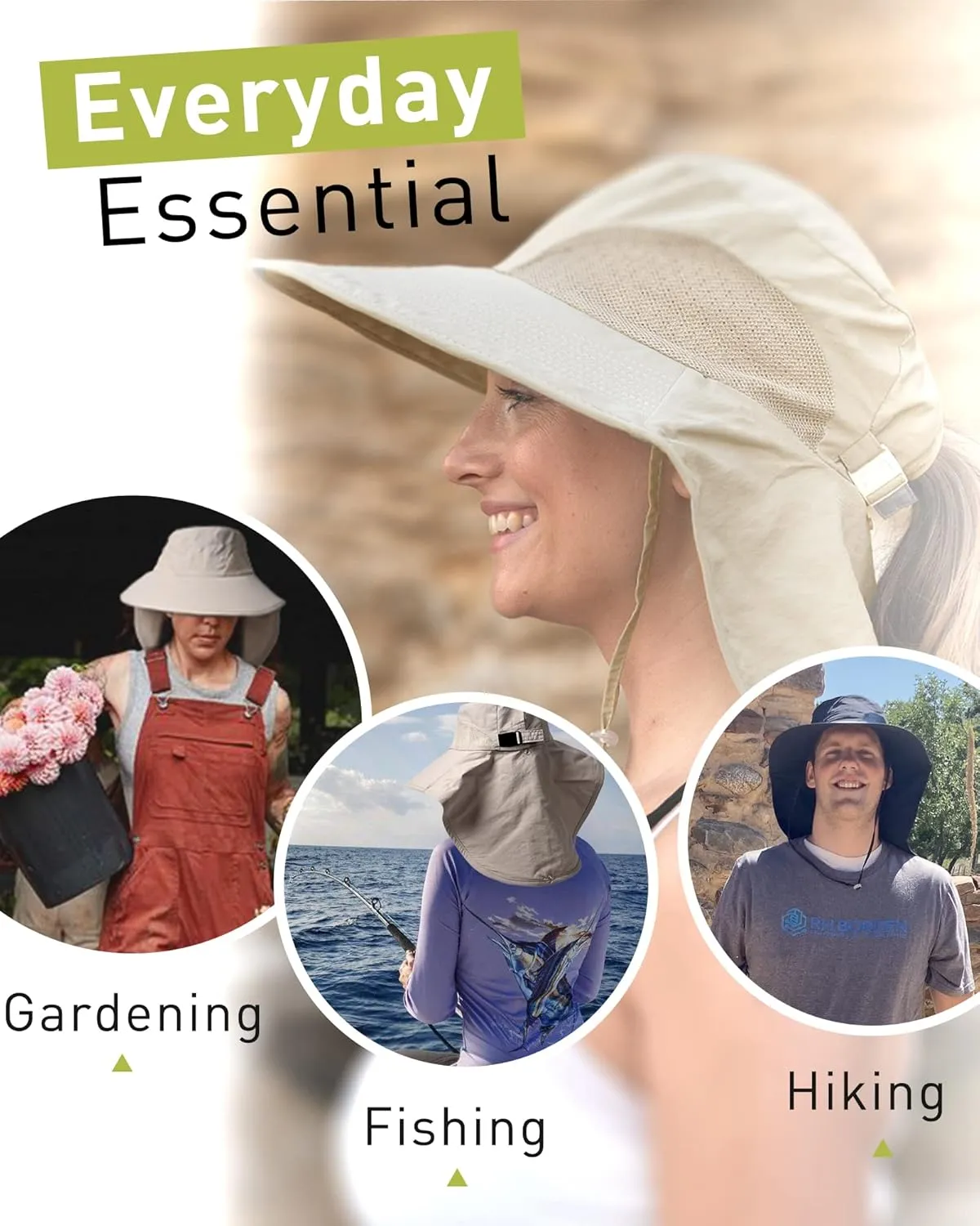 Camptrace Sun Hats for Women UPF 80  UV Protection Wide Brim Hiking Fishing Hat with Neck Flap