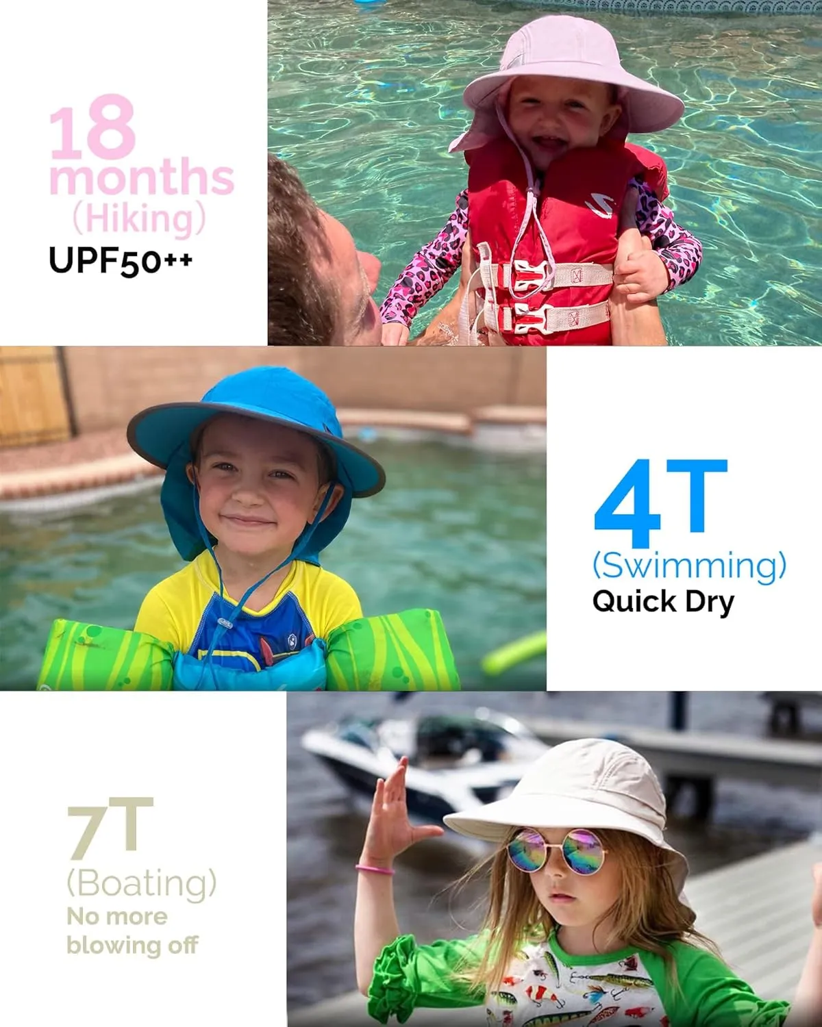 Camptrace Toddler Kids Sun Hats with Neck Flap UPF 50  UV Protection Wide Rigid Brim Boys Girls Beach Swim Sunhat