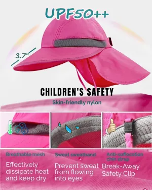 Camptrace Toddler Kids Sun Hats with Neck Flap UPF 50  UV Protection Wide Rigid Brim Boys Girls Beach Swim Sunhat