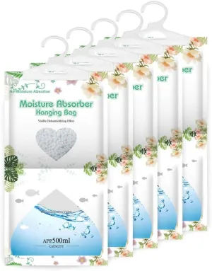 CANAGER Hanging Moisture Absorber,Hanging Dehumidifier Bags for Closet,Bedroom and Kitchen,Fragrance Free-5 Packs,Moisture Absorb 12.5OZ