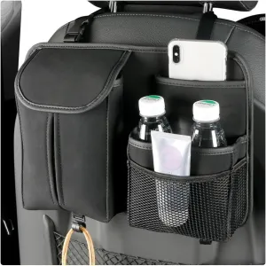 Car Back Seat Organizer, Multi Pockets Car Hanging Seat Back Headrest Organizer with Hook, Durable Car Seat Storage Bag, Universal Travel Accessories with Tissue Box Net Pocket (Black)