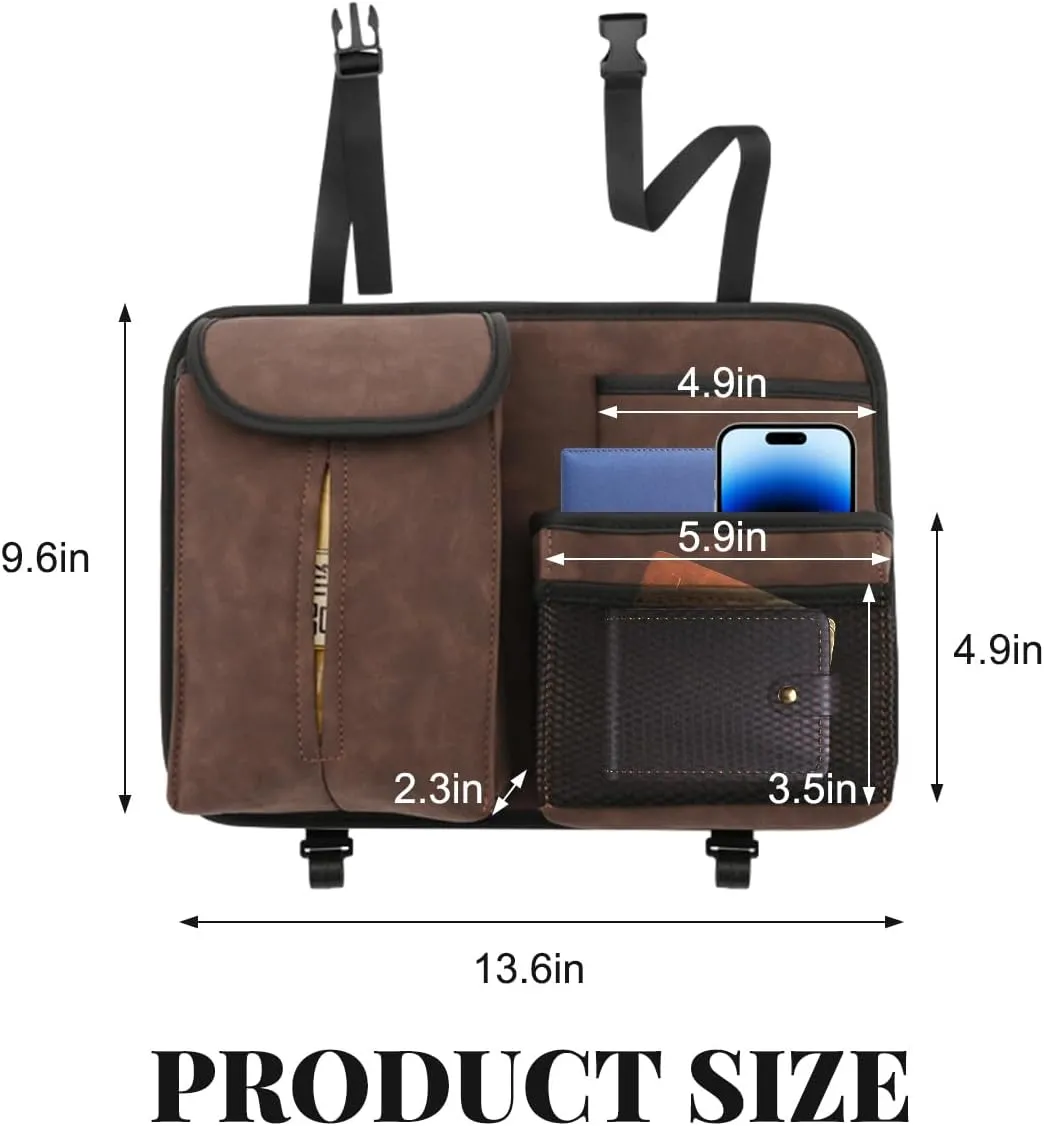 Car Back Seat Organizer, Multi Pockets Car Hanging Seat Back Headrest Organizer with Hook, Durable Car Seat Storage Bag, Universal Travel Accessories with Tissue Box Net Pocket (Coffee)