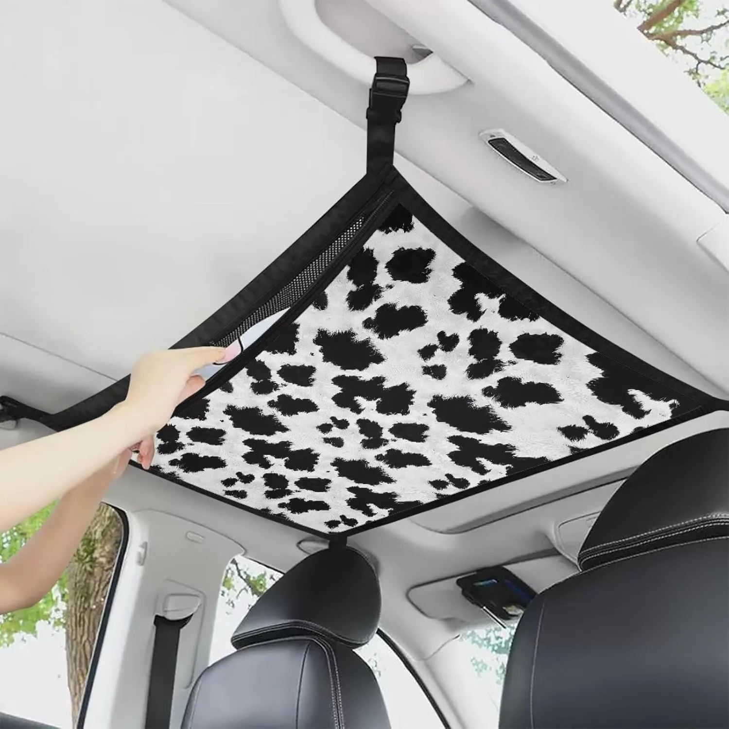 Car Ceiling Cargo Net for SUV, Cow Texture Print Car Ceiling Storage, Truck Netting for Cargo, Load Capacity Truck Interior Accessories for Van, Car Roof Camping Essentials