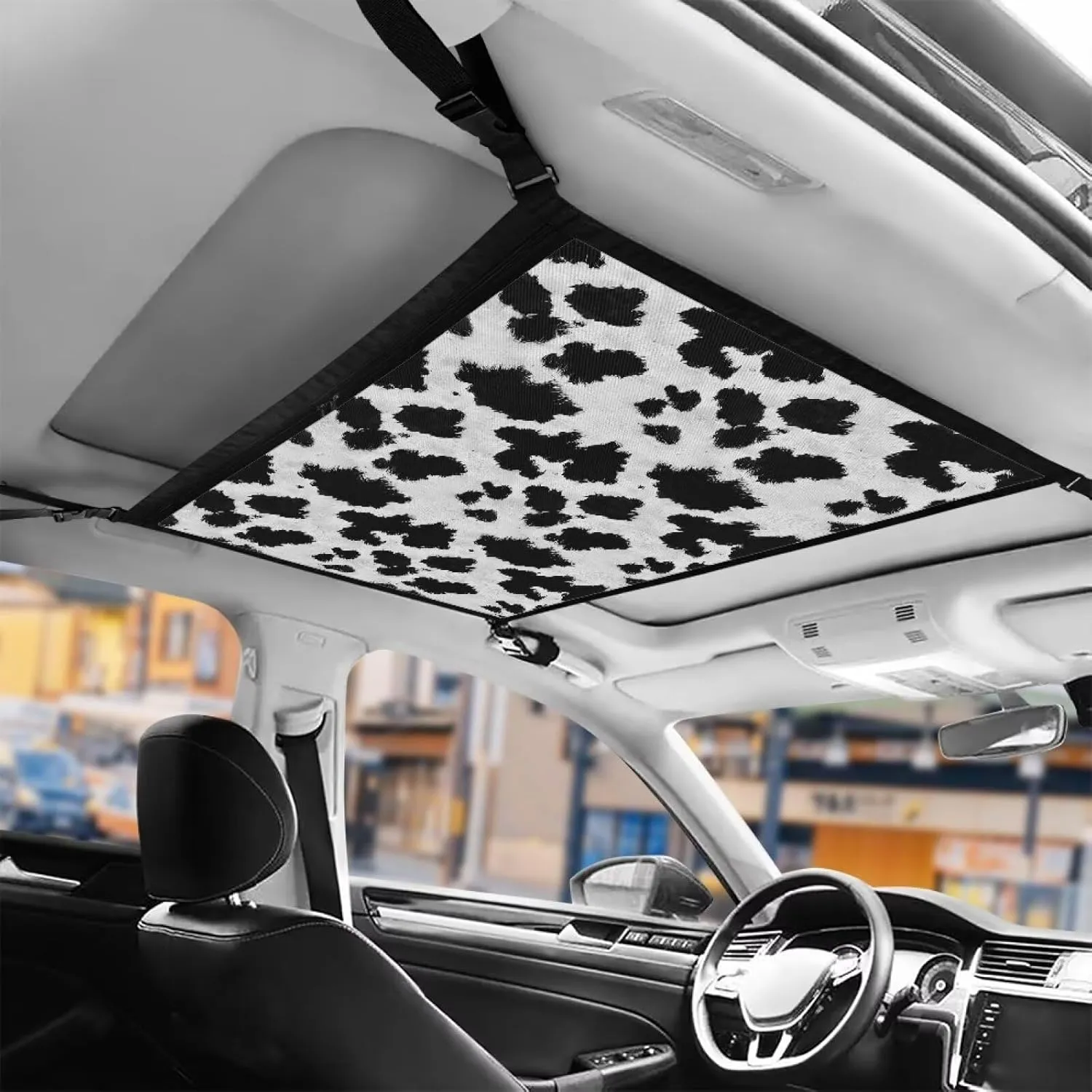 Car Ceiling Cargo Net for SUV, Cow Texture Print Car Ceiling Storage, Truck Netting for Cargo, Load Capacity Truck Interior Accessories for Van, Car Roof Camping Essentials