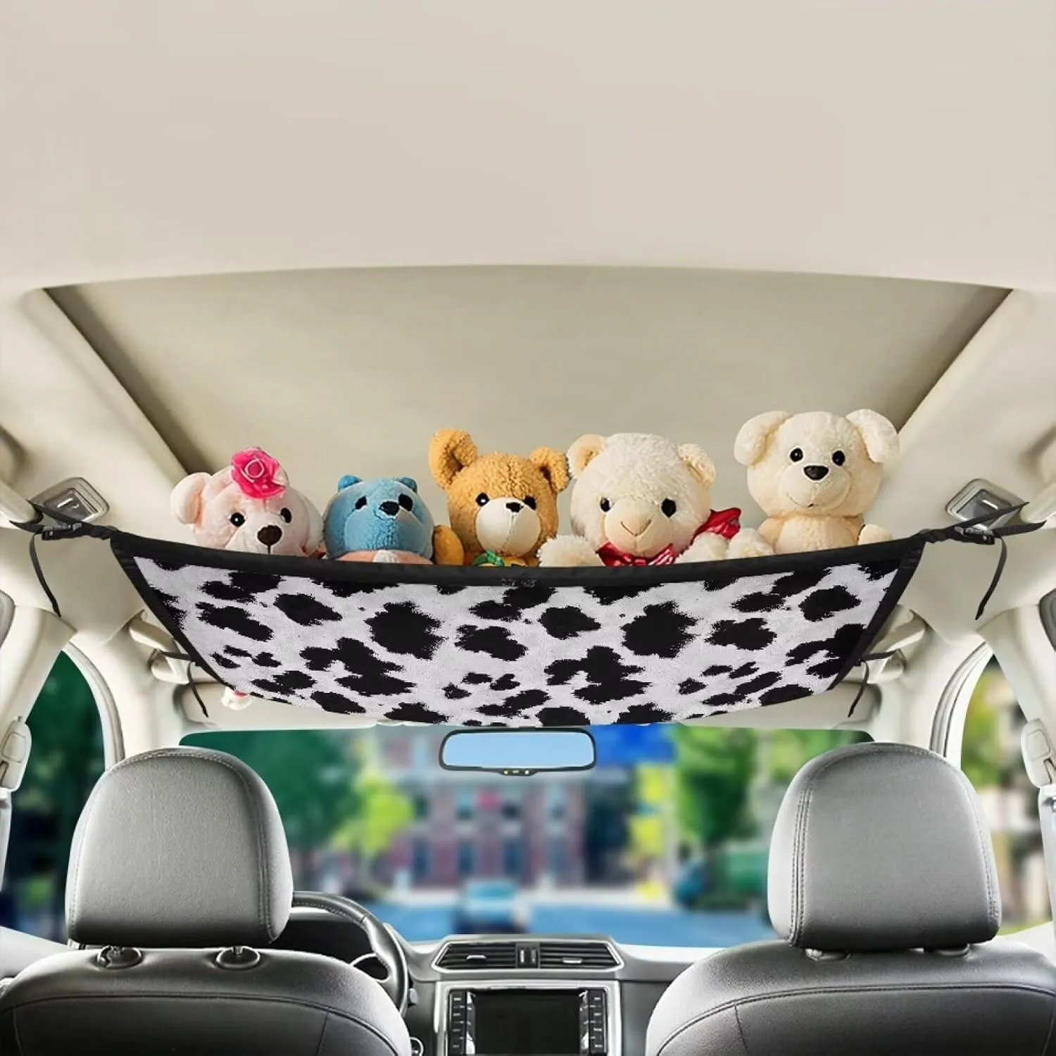 Car Ceiling Cargo Net for SUV, Cow Texture Print Car Ceiling Storage, Truck Netting for Cargo, Load Capacity Truck Interior Accessories for Van, Car Roof Camping Essentials