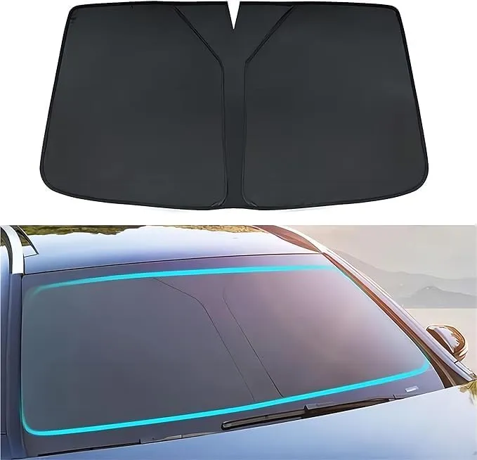 Car Front Windshield Sun Shade for Daewoo Nexia (KLETN) 1995-2008, Aluminum Foil Foldable Blocks UV Sun Heat Protection Protects Interior,Black