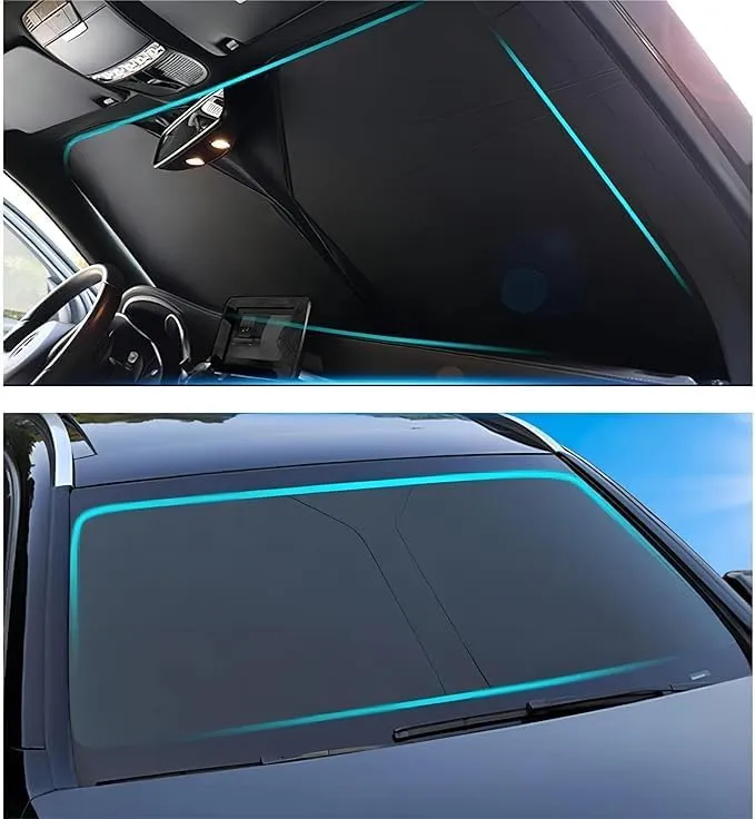 Car Front Windshield Sun Shade for Daewoo Nexia (KLETN) 1995-2008, Aluminum Foil Foldable Blocks UV Sun Heat Protection Protects Interior,Black