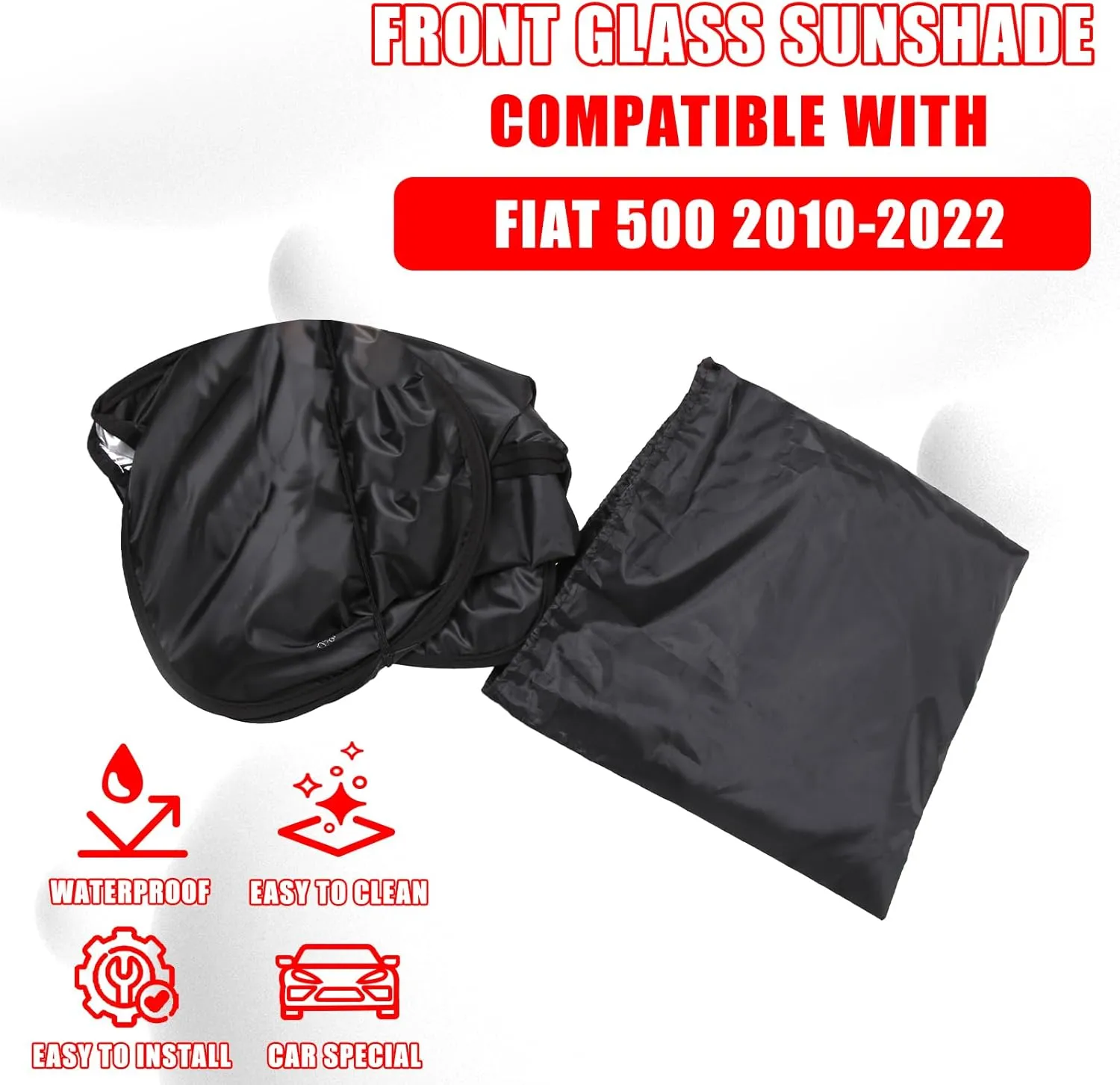 Car Front Windshield Sunshade Compatible with Fiat 500 2010-2024 Abarth 595 2014-2024 Front Window Sun Shade, Foldable Reflective Sun Visor,Blocks UV Rays Sun Visor Protector Heat Shield (Style C)