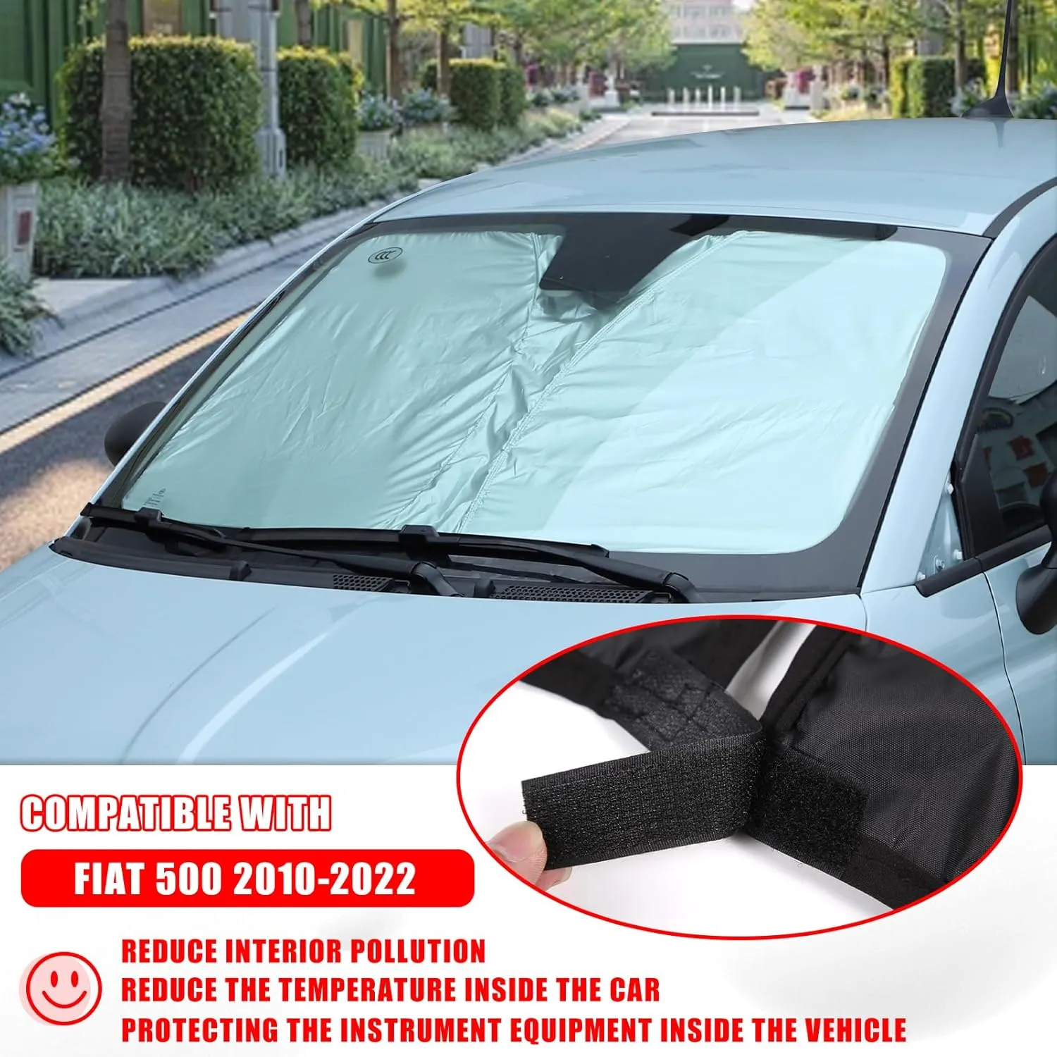 Car Front Windshield Sunshade Compatible with Fiat 500 2010-2024 Abarth 595 2014-2024 Front Window Sun Shade, Foldable Reflective Sun Visor,Blocks UV Rays Sun Visor Protector Heat Shield (Style C)