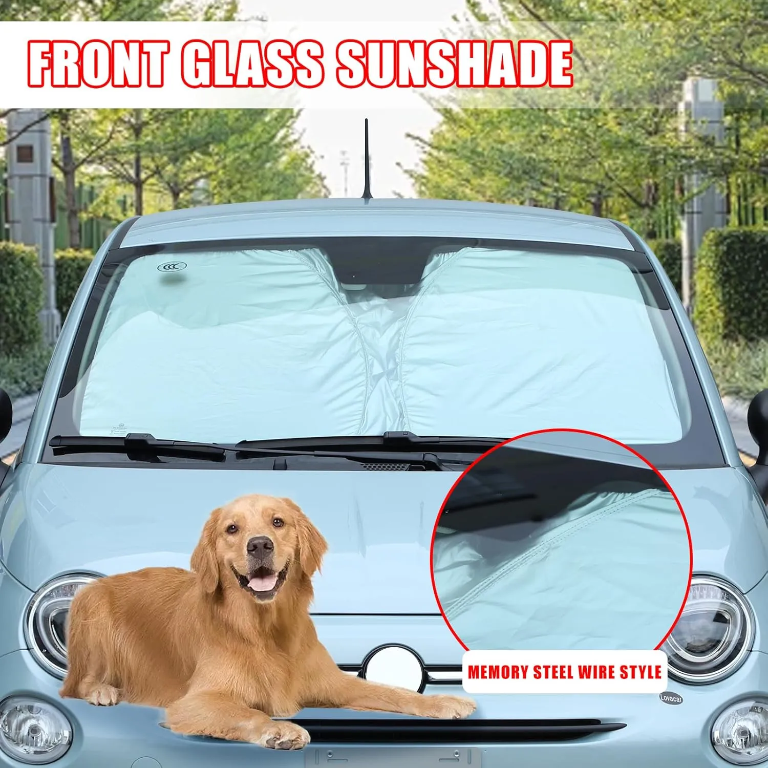 Car Front Windshield Sunshade Compatible with Fiat 500 2010-2024 Abarth 595 2014-2024 Front Window Sun Shade, Foldable Reflective Sun Visor,Blocks UV Rays Sun Visor Protector Heat Shield (Style C)