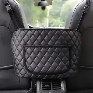 Car Handbag Holder Between Seat, Leather Large Capacity Storage Pocket for Front Seat, Automotive Console Organizer Interior Backseat Barrier for Kids Pet, Car Accessories