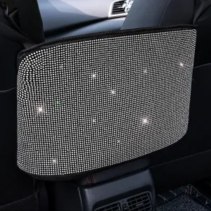 Car Net Pocket Handbag Holder Between Seat Back Organizer, Purse Holder for Console Front Seat Storage Barrier, Rhinestone Car Storage Organizer Between Front Seats, White