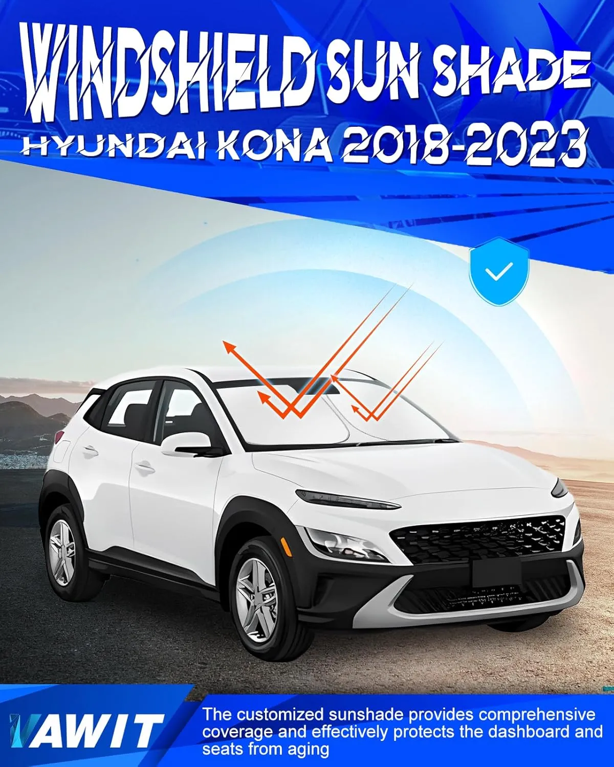 Car Windshield Sun Shade Compatible with Hyu-ndai Kona 2018-2023 Accessories, Foldable Window Sunshade Block UV Rays and Sun Heat