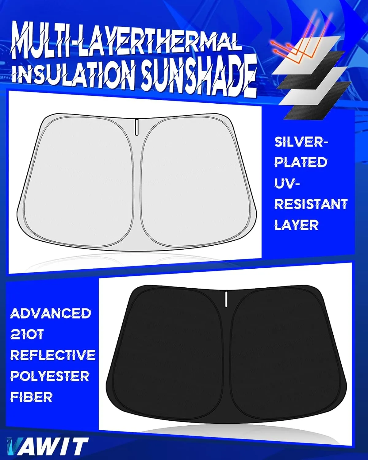 Car Windshield Sun Shade Compatible with Hyu-ndai Kona 2018-2023 Accessories, Foldable Window Sunshade Block UV Rays and Sun Heat