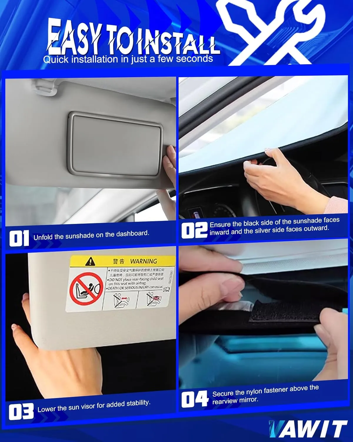 Car Windshield Sun Shade Compatible with Hyu-ndai Kona 2018-2023 Accessories, Foldable Window Sunshade Block UV Rays and Sun Heat