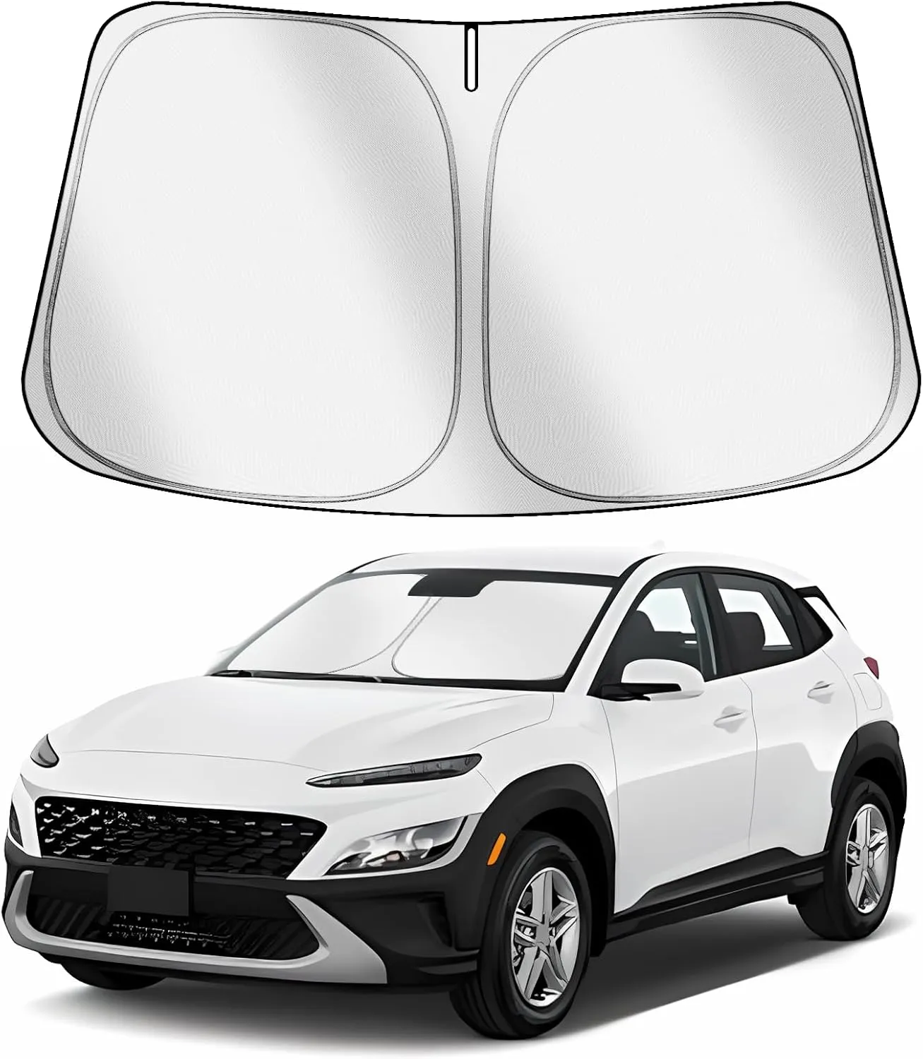 Car Windshield Sun Shade Compatible with Hyu-ndai Kona 2018-2023 Accessories, Foldable Window Sunshade Block UV Rays and Sun Heat