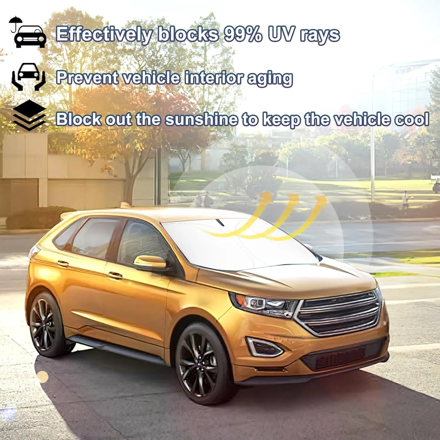 Car Windshield Sun Shade for 2015-2024 Ford Edge Front Window Sun Visor Professional 310T Reflective Polyester UV Protection Keep Interior Cool Foldable Sunshade with Storage Pouch